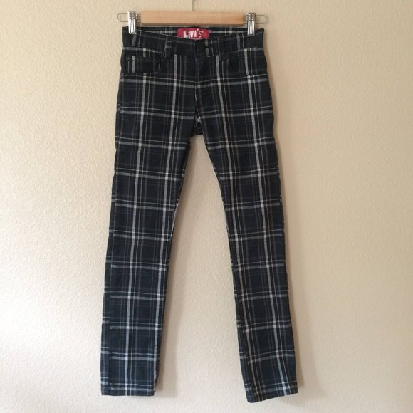 Plaid Jeans Levi's 10 Girls Black White Denim Super Skinny 510 Pants - Picture 1 of 4